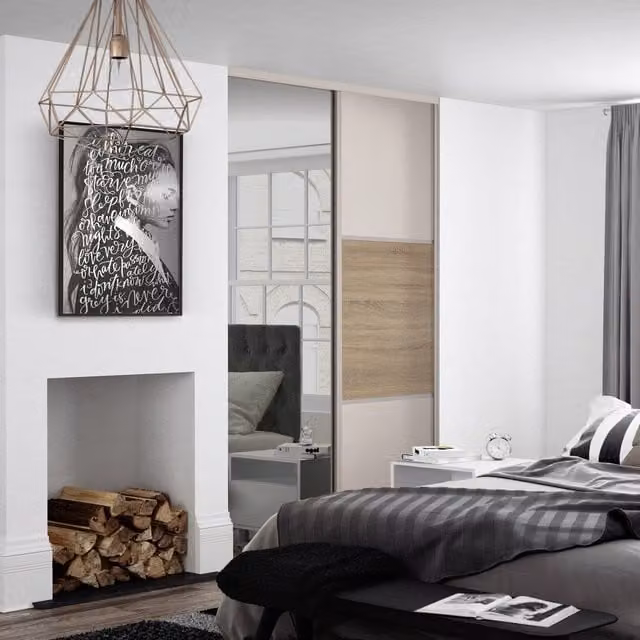 Spacepro Classic Sliding Wardrobe Door Kit in Cashmere Oak and Mirror, 2 Pack, W: 148.9 cm, H: 226.0 cm
