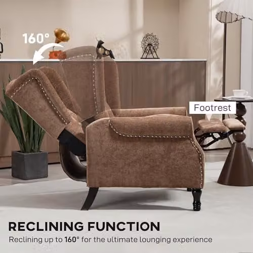 HOMCOM Vintage Recliner Armchair with Integrated Footrest and Solid Wood Frame in Brown – 4