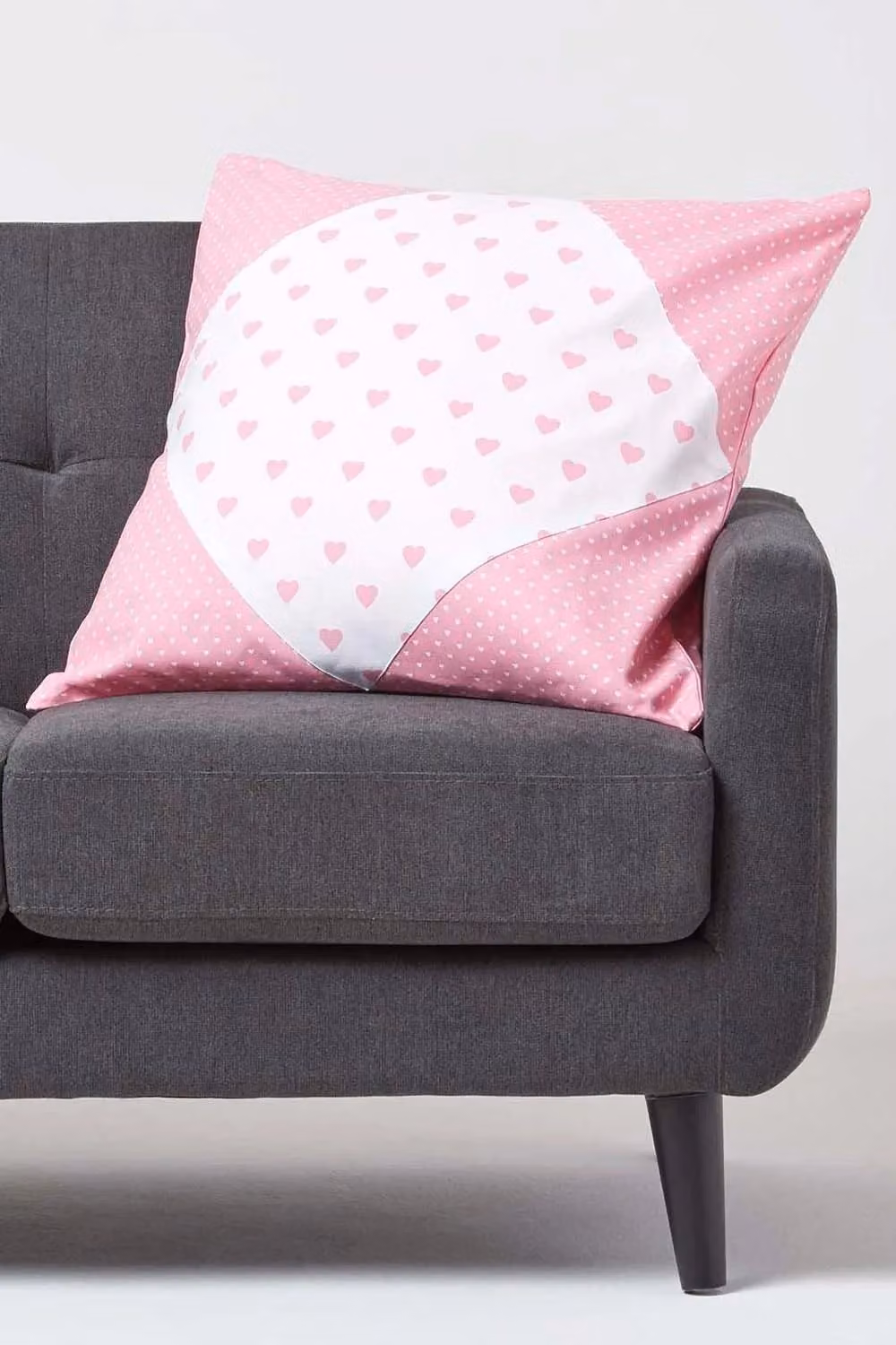 Homescapes Cotton Hearts and Polka Dots Square Cushion Cover in Pink and White, W/D/H: 60 x 60 x 60 cm – 2