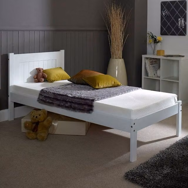 RELAXByAMani Classic Solid Pine Bed Frame in White, W/D/H: 120 x 200 cm