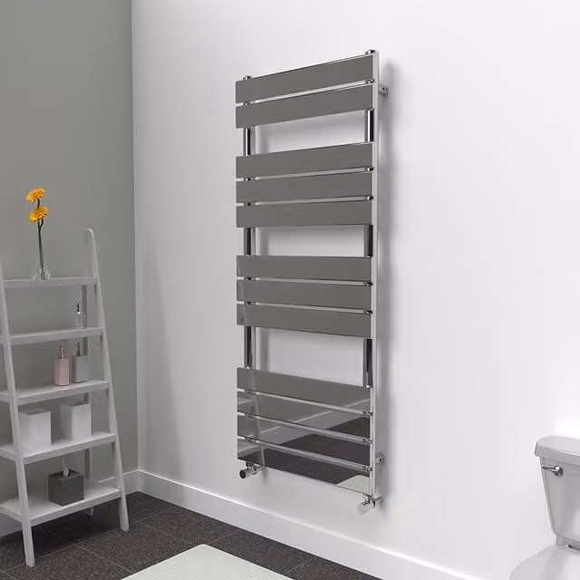 Lux Heat Chrome Steel Flat Towel Radiator, W: 120 cm, H: 50 cm