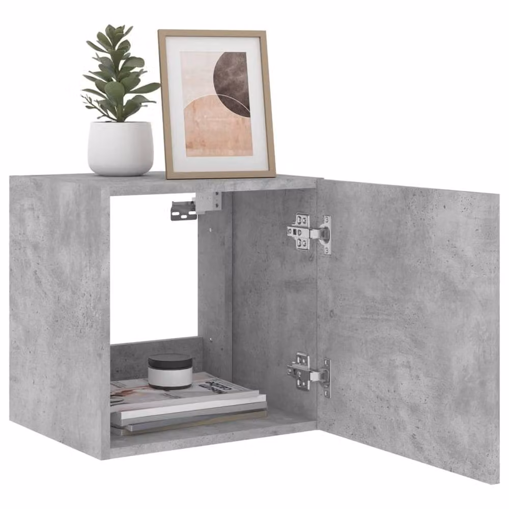 Berkfield Home Modern Wall Mounted TV Cabinets with Integrated LED Lights, 2 Pieces, Concrete Grey, W/D/H: 40.5 x 35 x 40 cm – 2