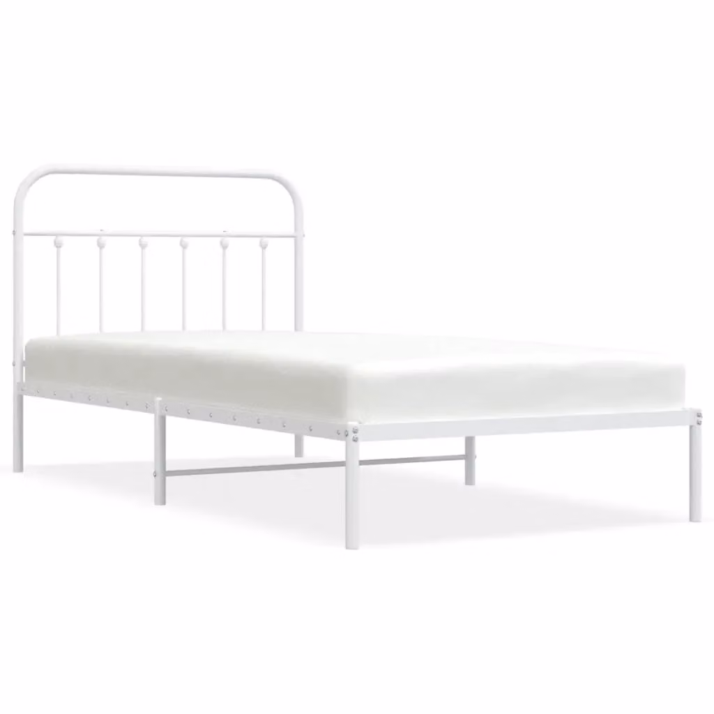Berkfield Home Metal Bed Frame with Headboard in White W: 107 cm, L: 203 cm – 2