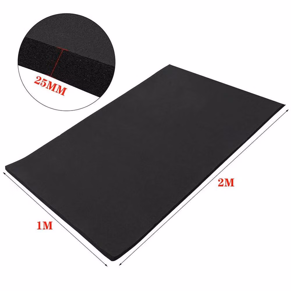 FLAVORA Self-adhesive Acoustic Soundproofing and Fire Proof Rubber Foam, Black, W: 200 cm, D: 100 cm, H: 2.5 cm – 2