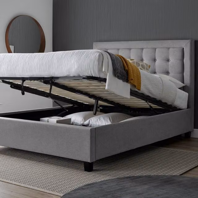 Bedmaster Brandon Grey Fabric Upholstered Ottoman Bed with Lift Up Base, W: 180 cm, D: 200 cm