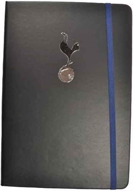 Tottenham Hotspur FC Premium Crest A5 Lined Notebook in Black Faux Leather with Elastic Closure and Bookmark
