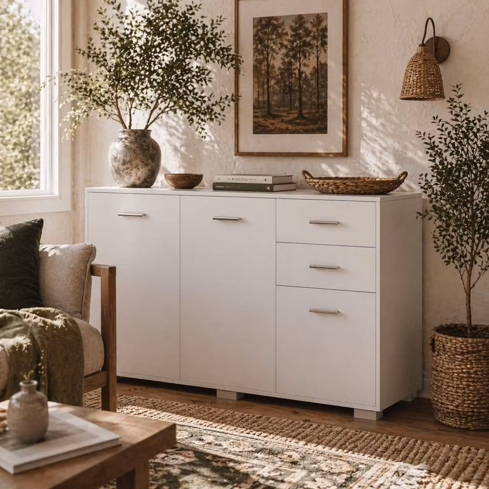 Wyld Haus Fini Refa White Sideboard with 2 Drawers, 3 Doors and Adjustable Shelf – 2