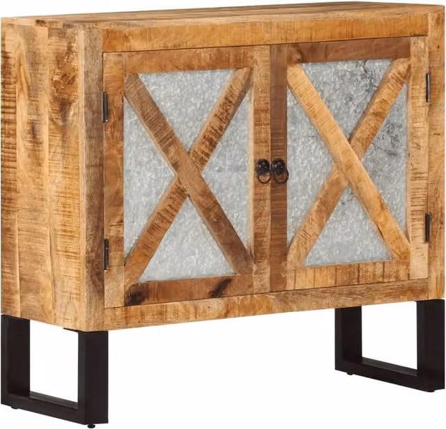 Berkfield Home Industrial Mango Wood and Metal Sideboard in Brown, W/D/H: 80 x 30 x 71 cm