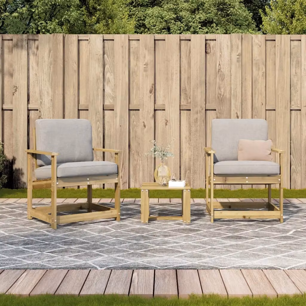 Berkfield Home 3 Piece Garden Lounge Set in Brown Treated Pine Wood with Cushions – 2