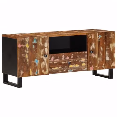 vidaXL Rustic Mango and Engineered Wood TV Cabinet, Brown, W: 105 cm, D: 33.5 cm, H: 46 cm