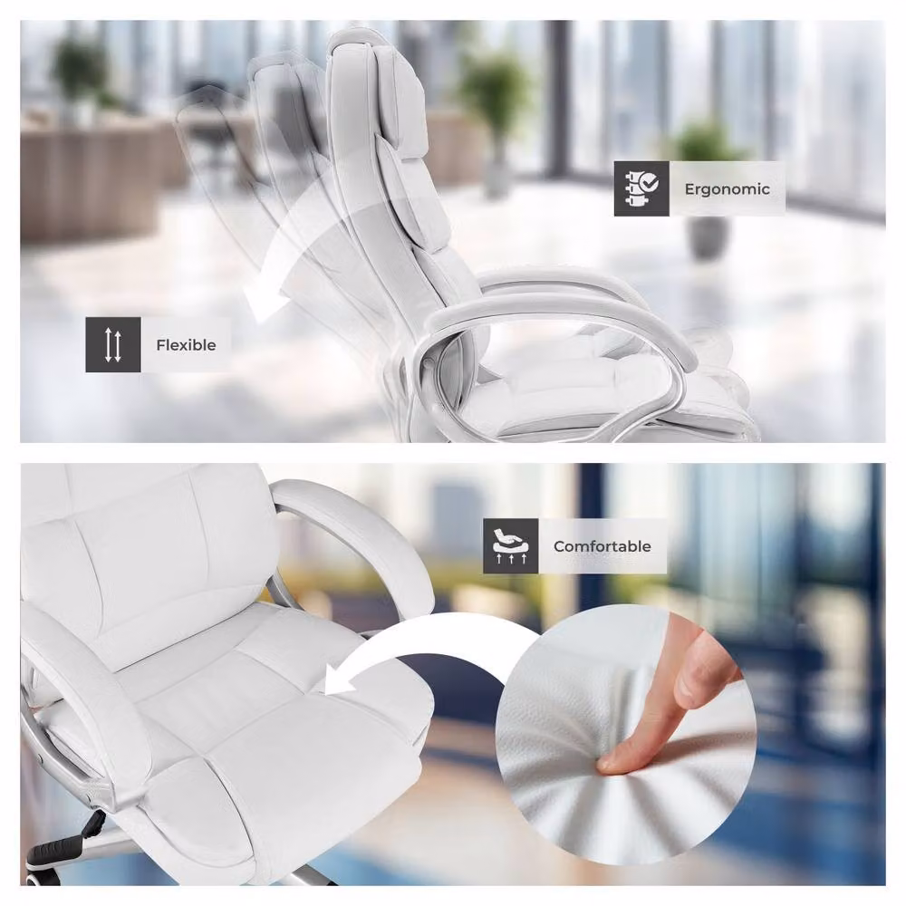 tectake Ergonomic Office Chair in White with Synthetic Leather Cover and Headrest – 5