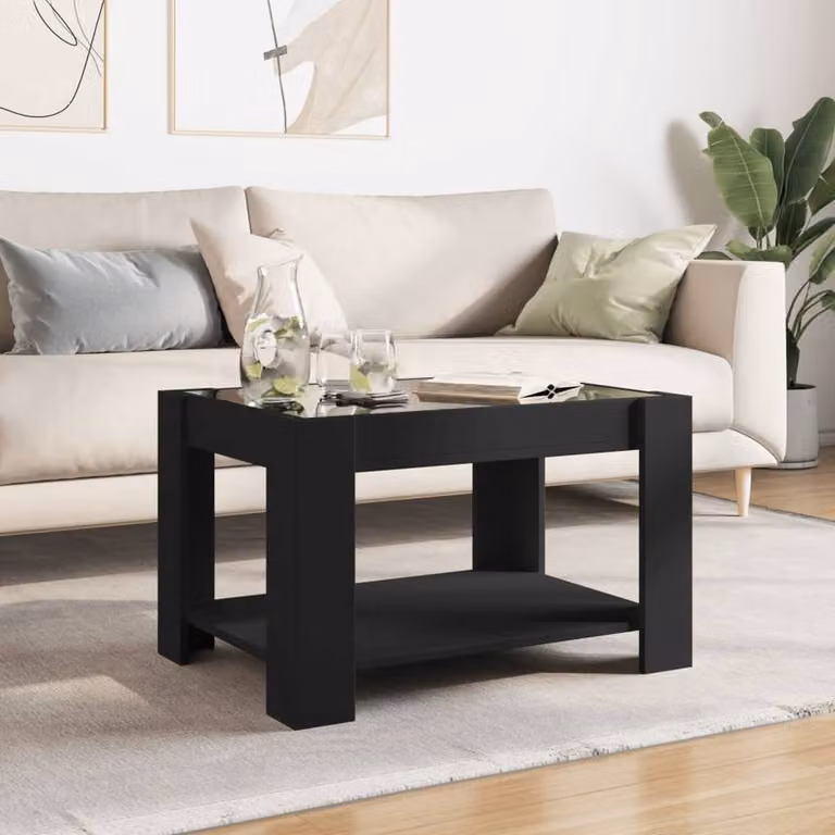 Berkfield Home Black LED Coffee Table in Engineered Wood, W: 73 cm, D: 53 cm, H: 45 cm