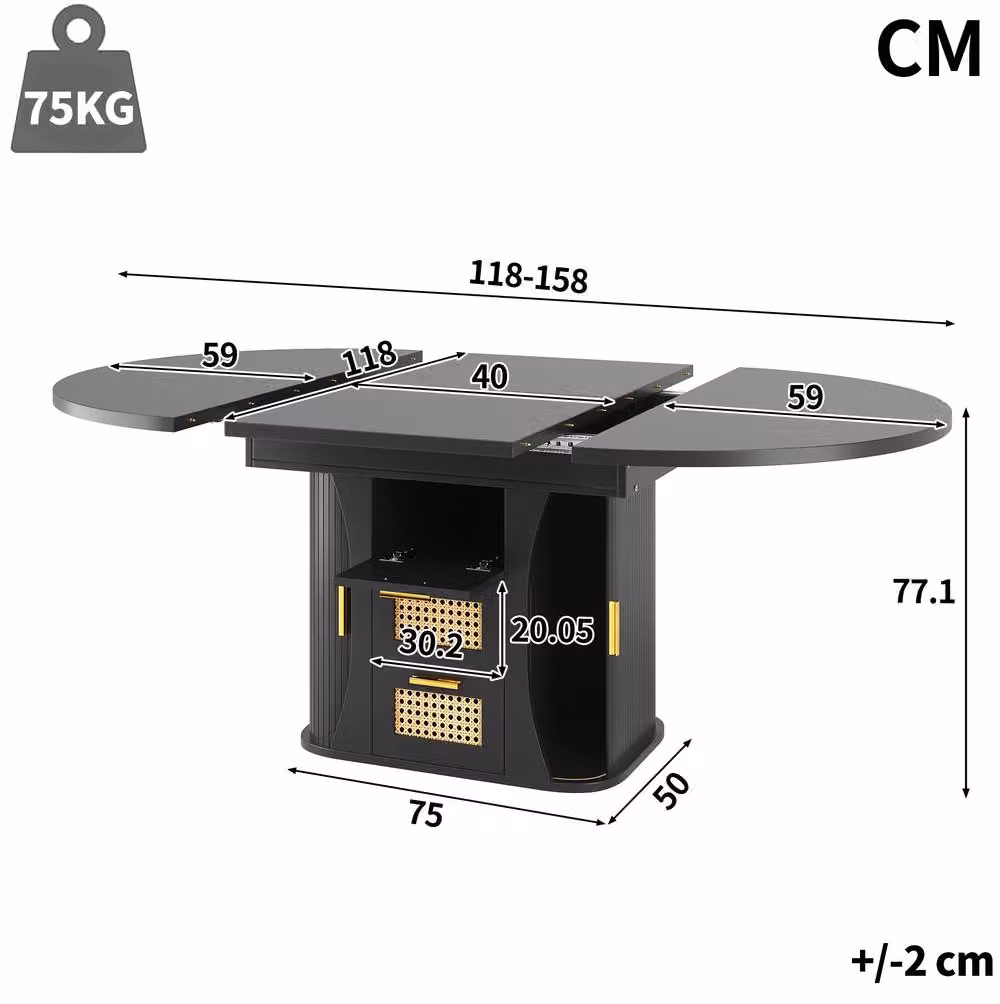 STILVORA Extendable Dining Table with Storage Drawers in Black – 3