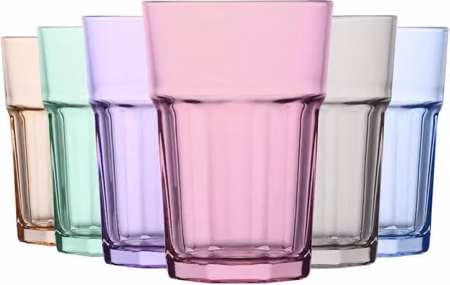 LAV Aras Multicolour Geometric Highball Tumbler Glasses, 365ml, Pack of 6