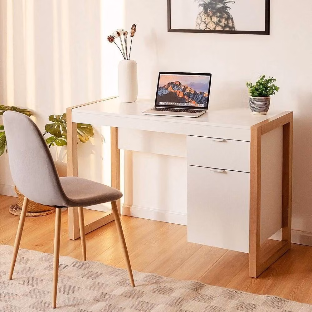 VOGREX Modern Wooden Computer Desk with Storage Cabinet in White – 2