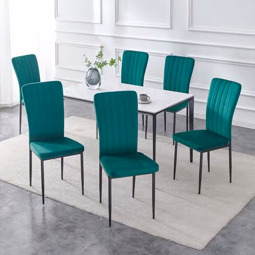 mcc direct Elle Set of 6 Green Velvet High Back Dining Chairs with Metal Legs – 2