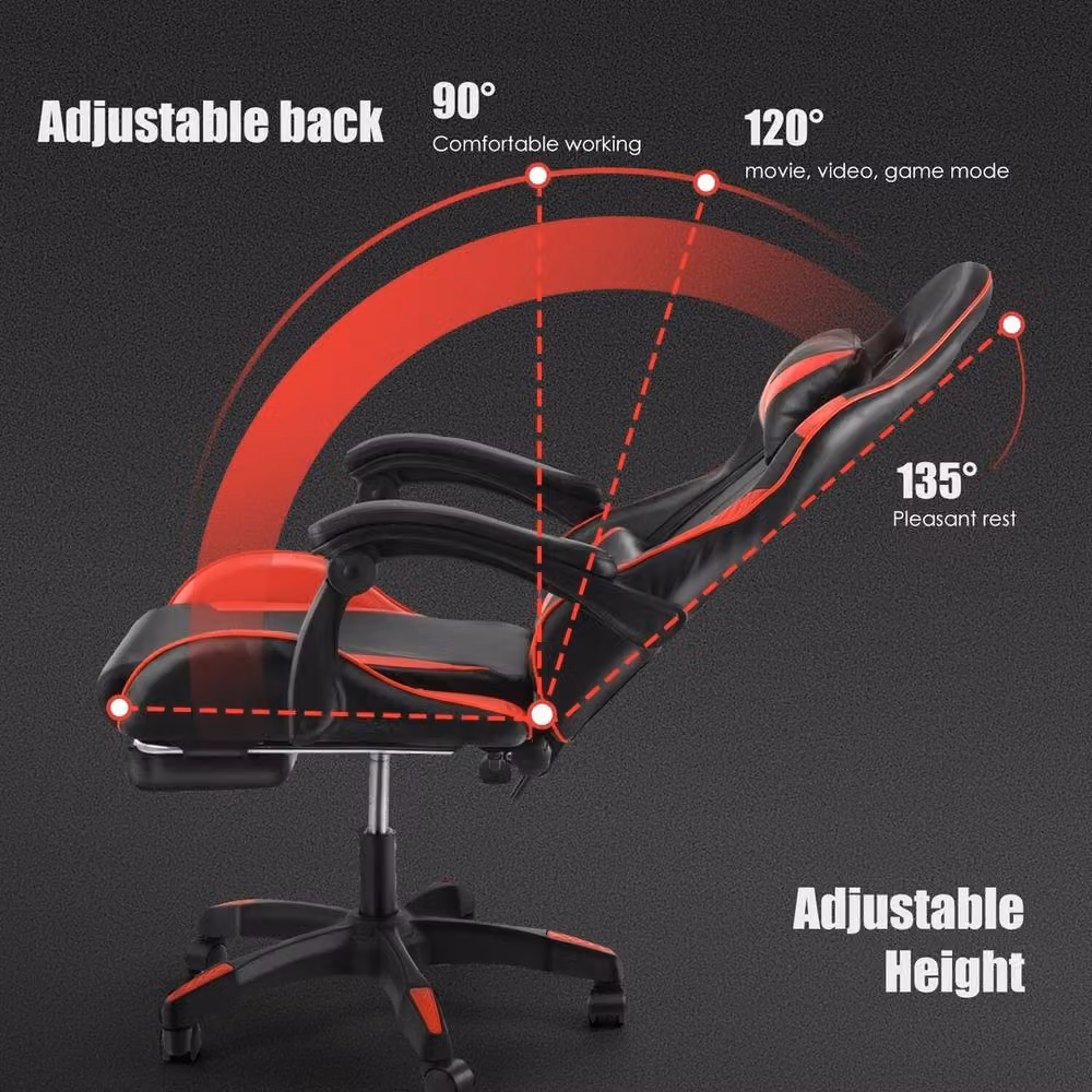 NESTLUNE Ergonomic Gaming Chair with Footrest and Headrest in Black – 4