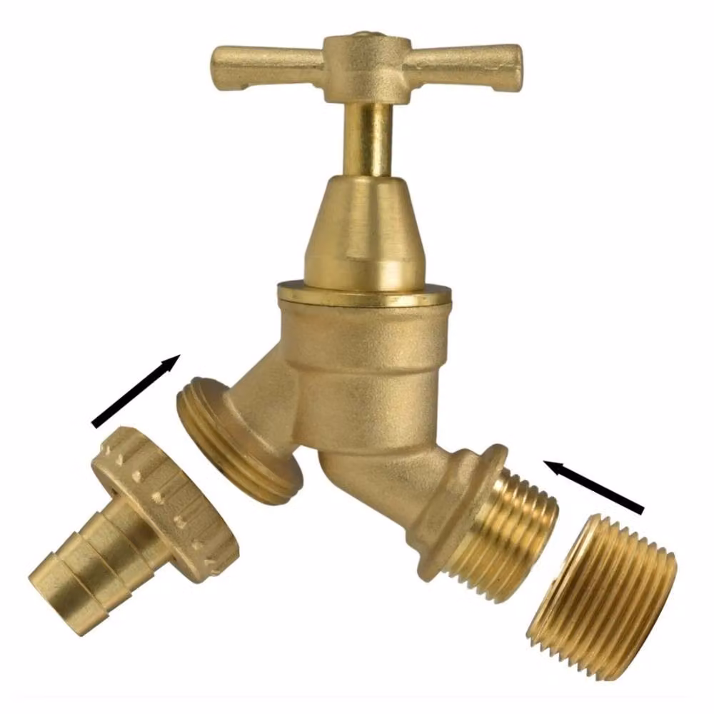 VOGREX Gold Brass Bib Tap Kit with 1/2-3/4 Inlet Barbed Quick Connector – 3