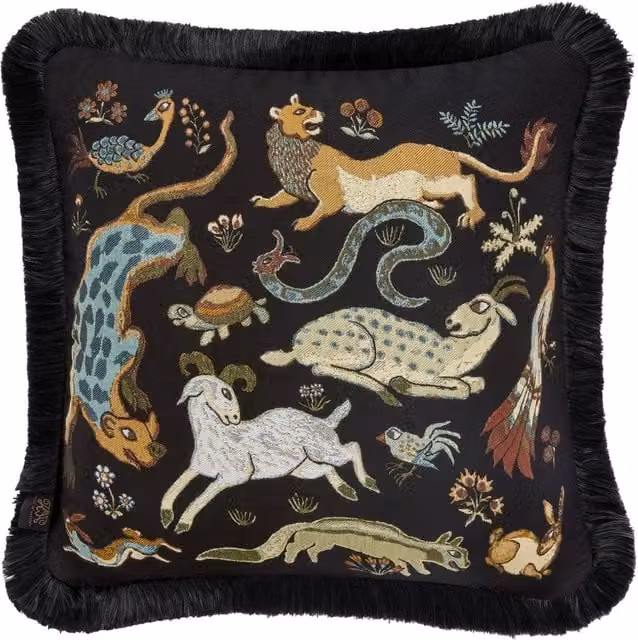 House of Hackney Trematonia Medium Jacquard Cushion in Ebony Black, W/D/H: 45 x 45 x 45 cm