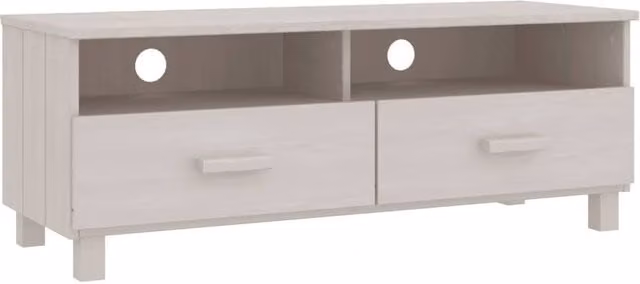 Berkfield Home HAMAR TV Cabinet in White Solid Pine Wood, W/D/H: 106 x 40 x 40 cm