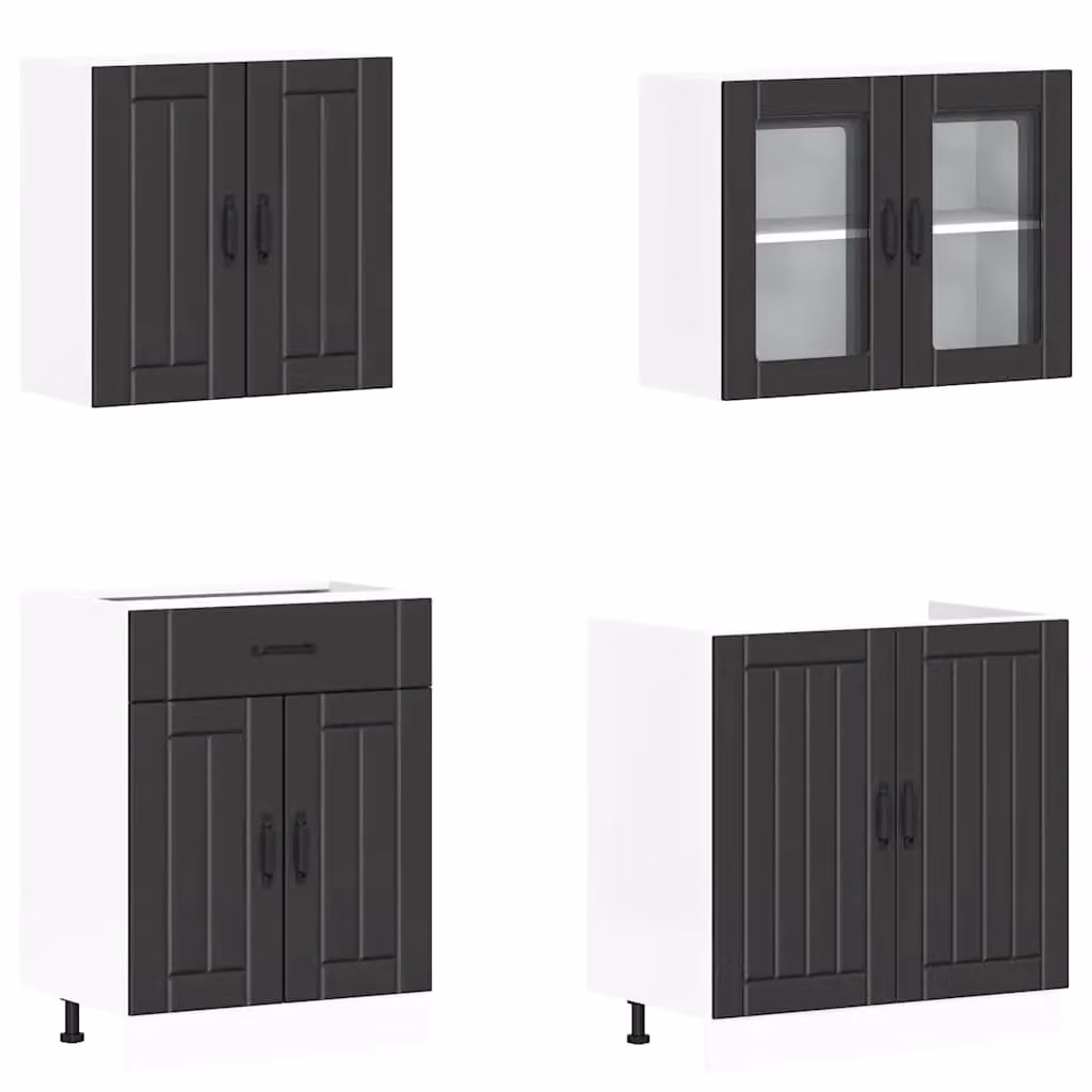 Berkfield Home Kalmar 4 Piece Freestanding Kitchen Cabinet Set in Black Matt Engineered Wood – 3