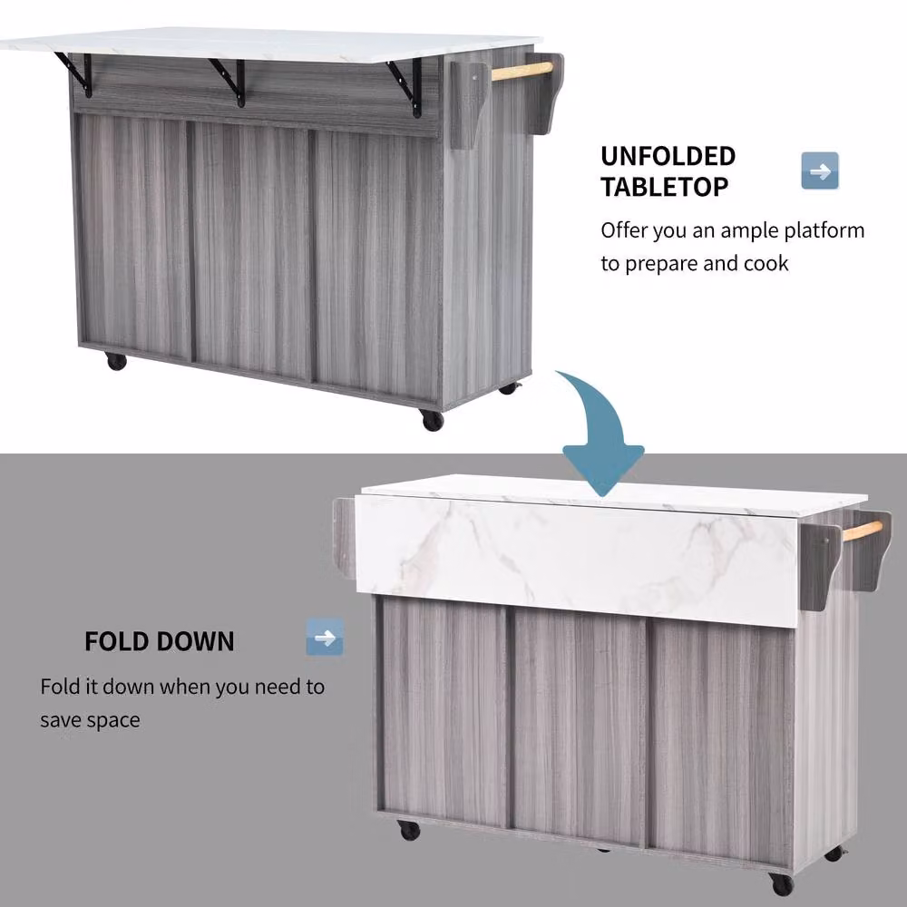 Merax Kitchen Island Trolley with Foldable Worktop and Storage Cabinet in Grey – 4