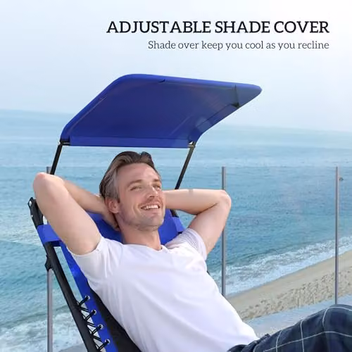 Outsunny Zero Gravity Lounger Chair with Sun Canopy and Adjustable Headrest in Blue – 5