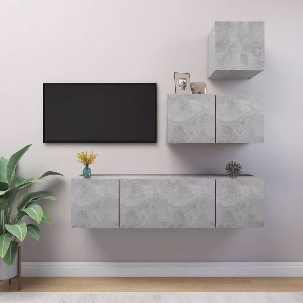 Berkfield Home Modern 4 Piece TV Cabinet Set in Concrete Grey Matt Engineered Wood – 2