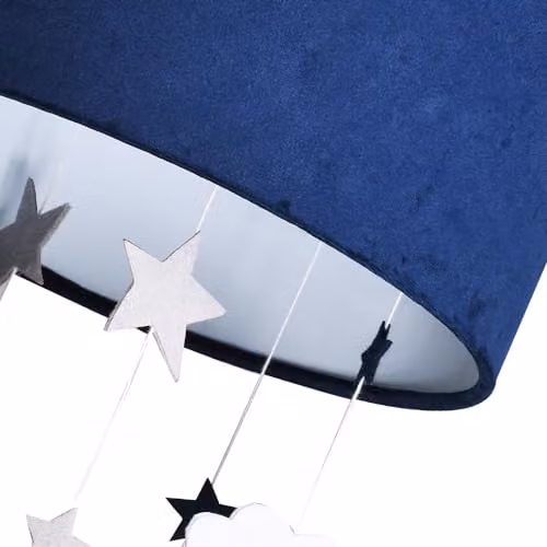 Happy Homewares Midnight Blue Velvet Pendant Lamp Shade with Hanging Felt Stars and Clouds, Diameter: 30 cm – 4