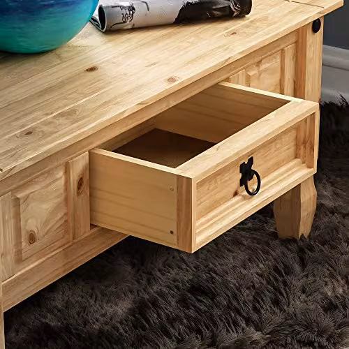 Vida Designs Rectangular Coffee Table with Drawer, Waxed Solid Pine Wood, Brown, W: 94 cm, D: 56 cm, H: 45 cm – 4