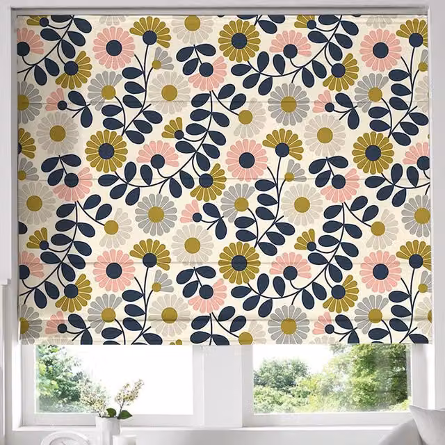 Orla Kiely Kimono Made to Measure Blackout Roman Blind in Multicolour Floral Pattern