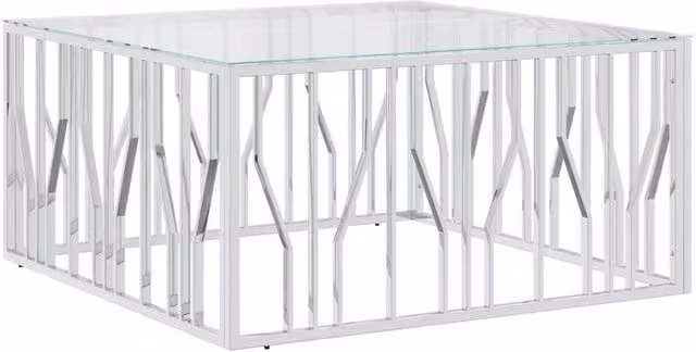 Berkfield Home Modern Square Coffee Table in Silver Stainless Steel and Glass, W/D/H: 100 x 100 x 50 cm