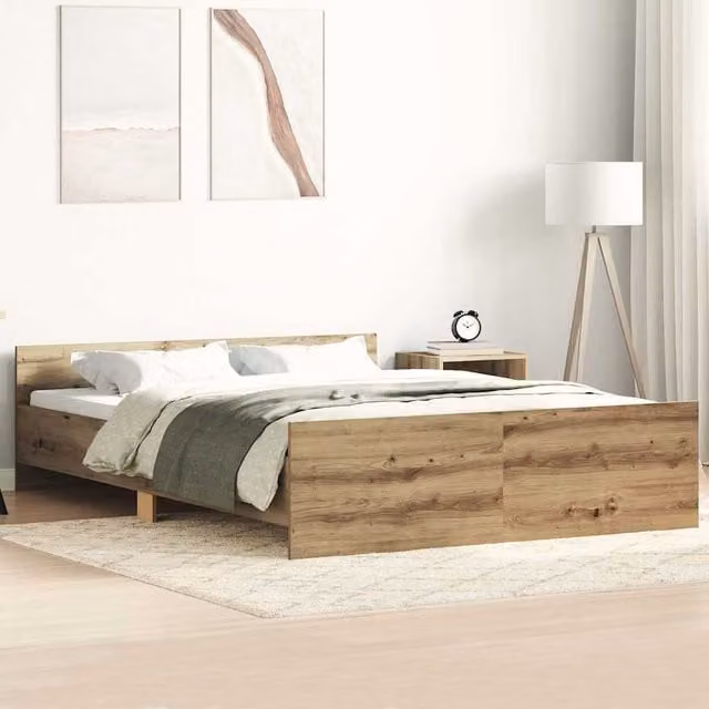 Berkfield Home Artisan Oak Bed Frame in Brown, Engineered Wood, W/D/H: 120 x 190 cm