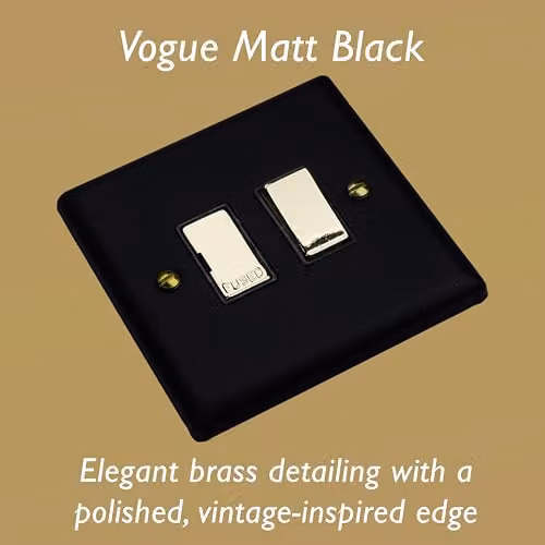 Varilight Vogue Collection 1-Gang Switched Fused Spur in Matt Black with Brass Insert – 3