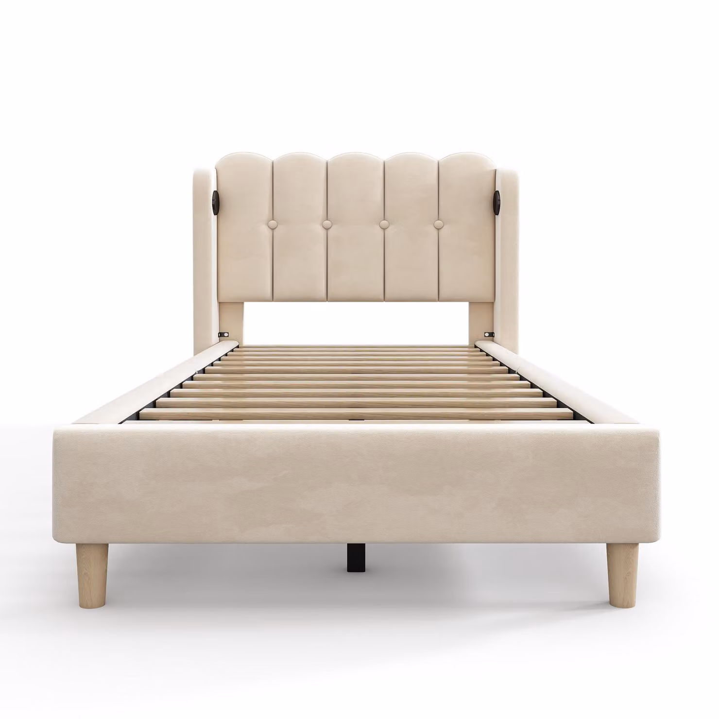 Aosom UK Modern Upholstered Bed Frame with USB and Type-C Charging Ports, Beige, L 197 x W 103 x H 103 cm – 2