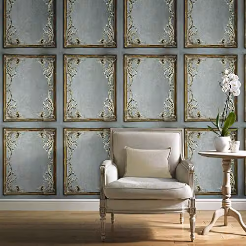 Grandeco Paul Moneypenny Grey and Gold Rococo Plaster Panel Floral Wallpaper – 2