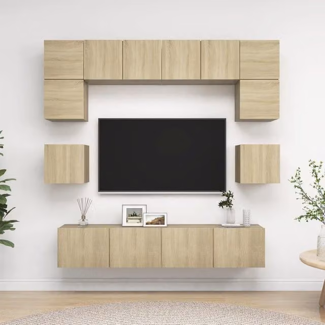 Berkfield Home 8 Piece Modern Sonoma Oak TV Cabinet Set in Brown and Beige