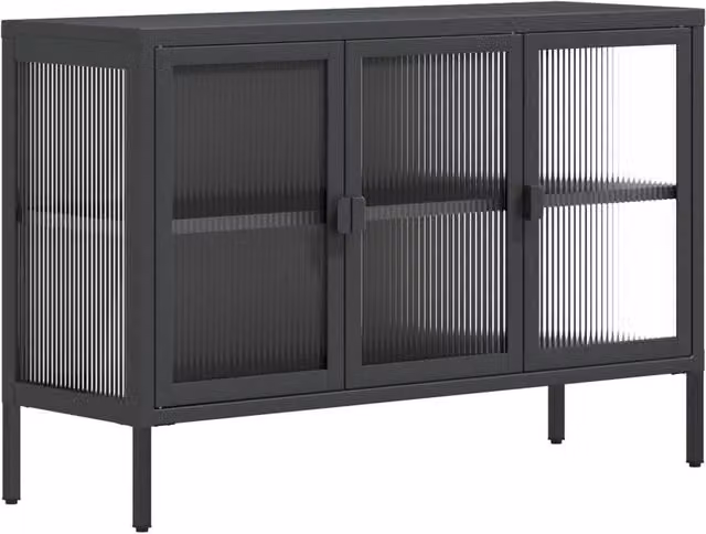 Berkfield Home Modern Black Sideboard with Glass and Metal, W/D/H: 105 x 35 x 70 cm