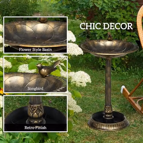 Outsunny Antique Style Bird Bath in Bronze Tone, Height: 72 cm – 4