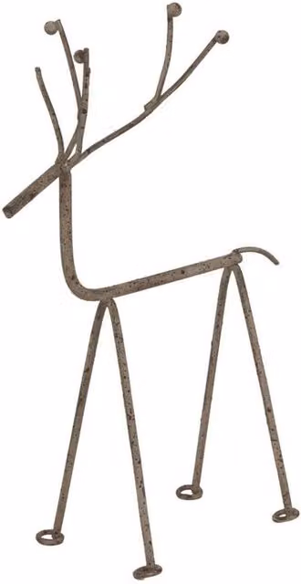 Lemon Pavilion Rustic Reindeer on Stand Metal Christmas Decoration in Silver and White, W16 x D1 x H23 cm