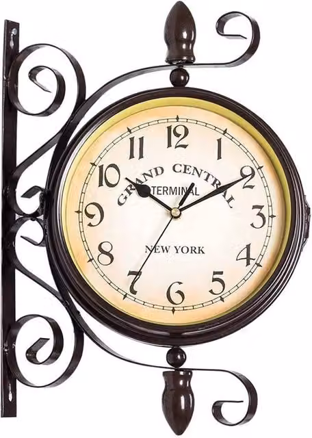 FLAVORA Retro Round Analog Quartz Wall Clock in Black Metal – 1