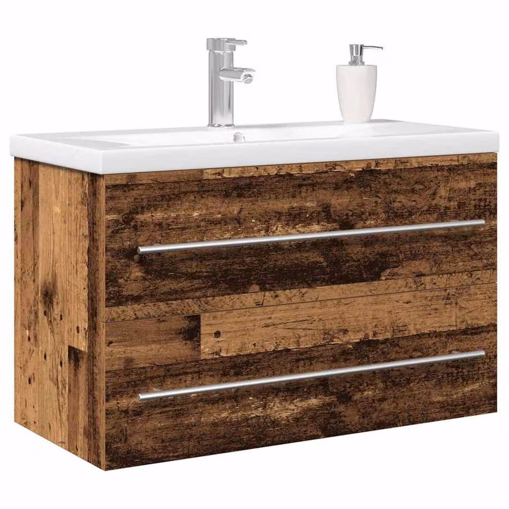 Berkfield Home Bathroom Sink Cabinet with Built-in Basin in Brown Old Wood Engineered Wood – 3
