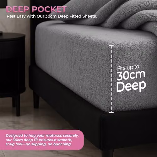 Snug City Teddy Fleece Extra Deep Fitted Sheet, Silver/Grey, W/D/H: 200 x 200 x 30 cm – 3