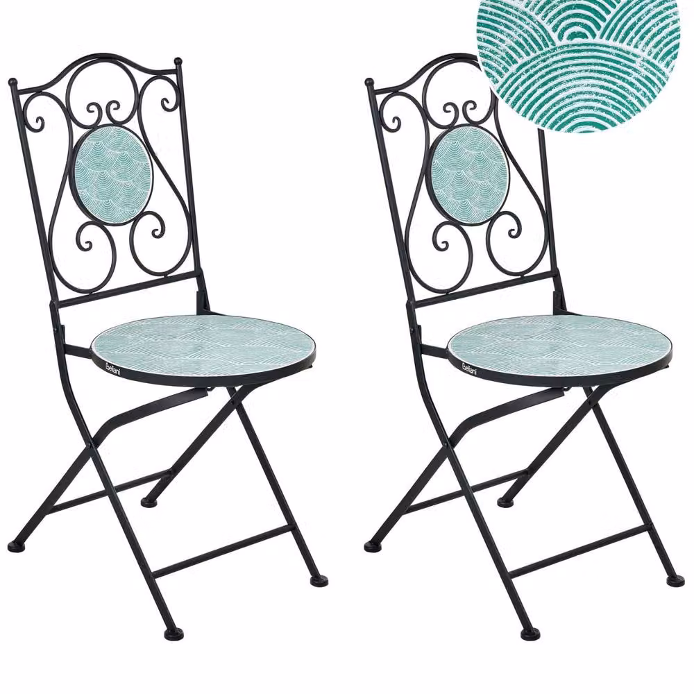 Wyld and Coco Living Set of 2 Black Metal Garden Chairs with Geometric Wave Pattern – 2