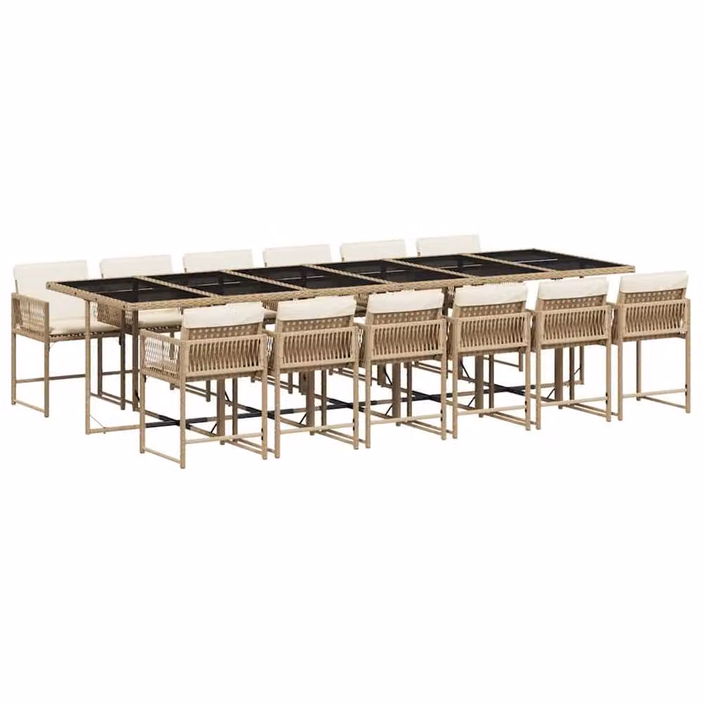 Berkfield Home 13 Piece Beige Poly Rattan Garden Dining Set with Cushions and Glass Tabletop – 2