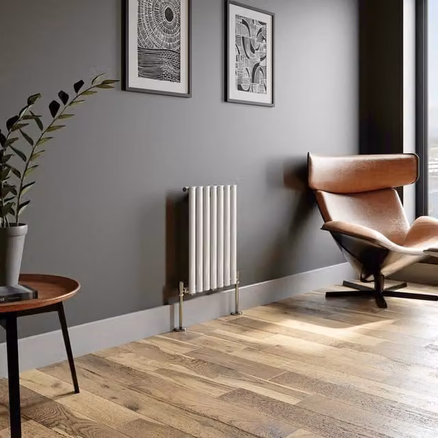 Temprazo Vertical Oval Tube Single Panel Designer Radiator in White, H: 180 cm, W: 48 cm, D: 42 cm