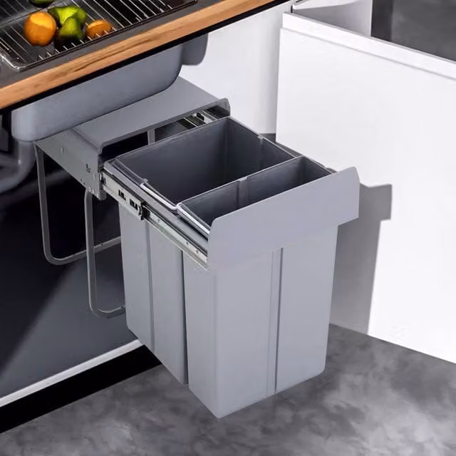 EONLION Grey Pull Out Kitchen Waste Bin with 10L and 20L Capacity and Soft Close Mechanism – 1