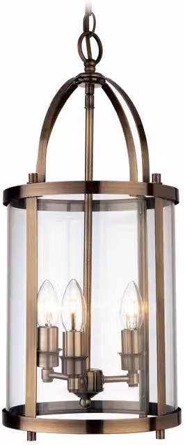 Netlighting Imperial 3 Light Round Ceiling Pendant Lantern in Antique Brass and Gold with Transparent Glass