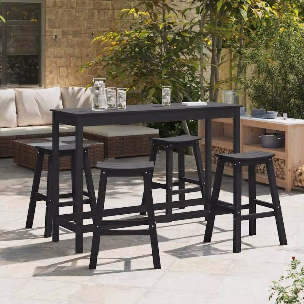 Berkfield Home Set of 6 Black HDPE Modern Bar Stools – 2