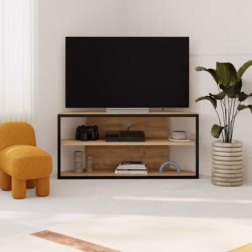 Decortie Echo Modern TV Unit in Oak with Metal Frame and Open Shelves, W/D/H: 98 x 37 x 45 cm – 5